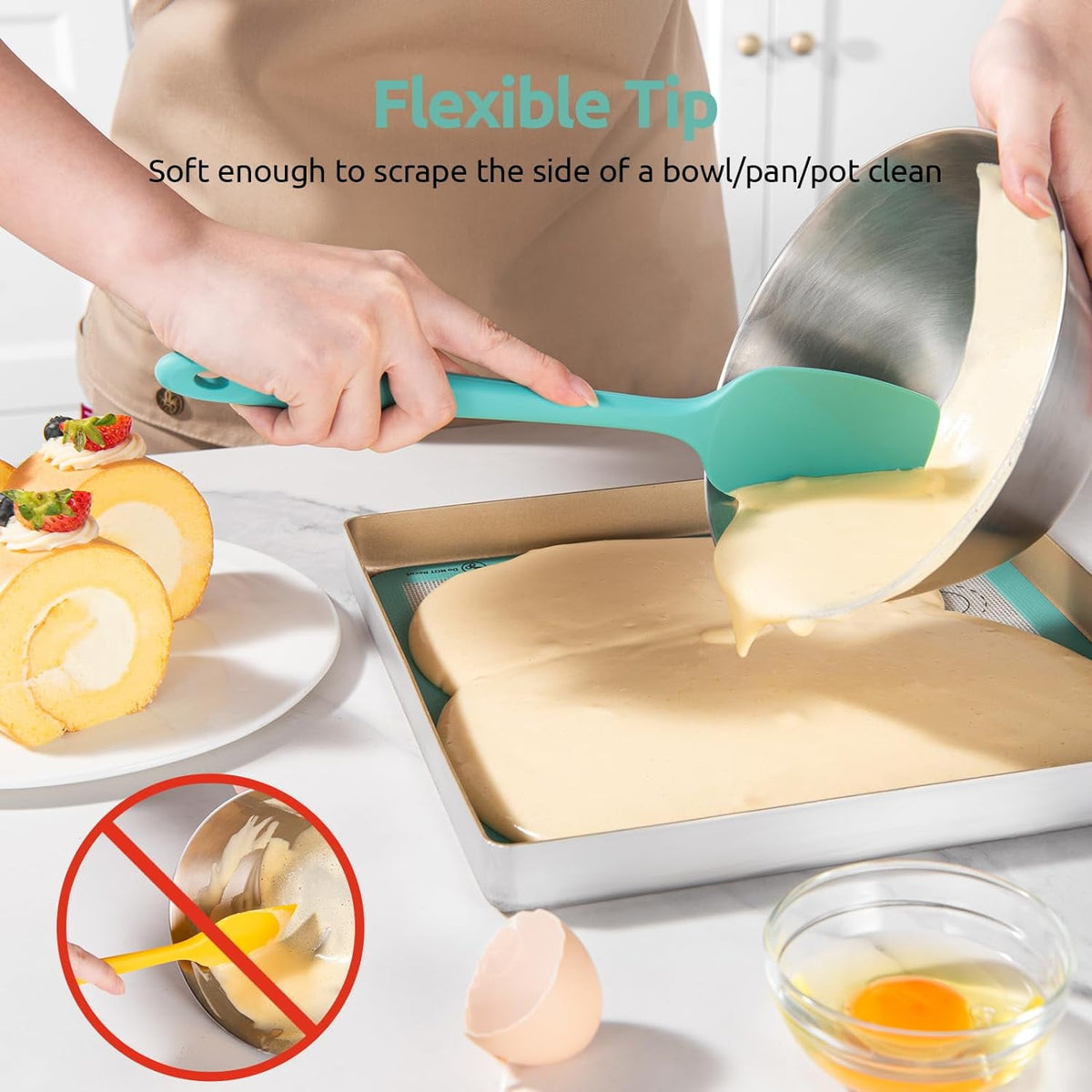 U-Taste Silicone Spatula Set of 4, 480°F Heat Resistant Kitchen Cooking Utensils Baking Supplies, Food Grade Seamless Rubber Scraper, Aqua Sky
