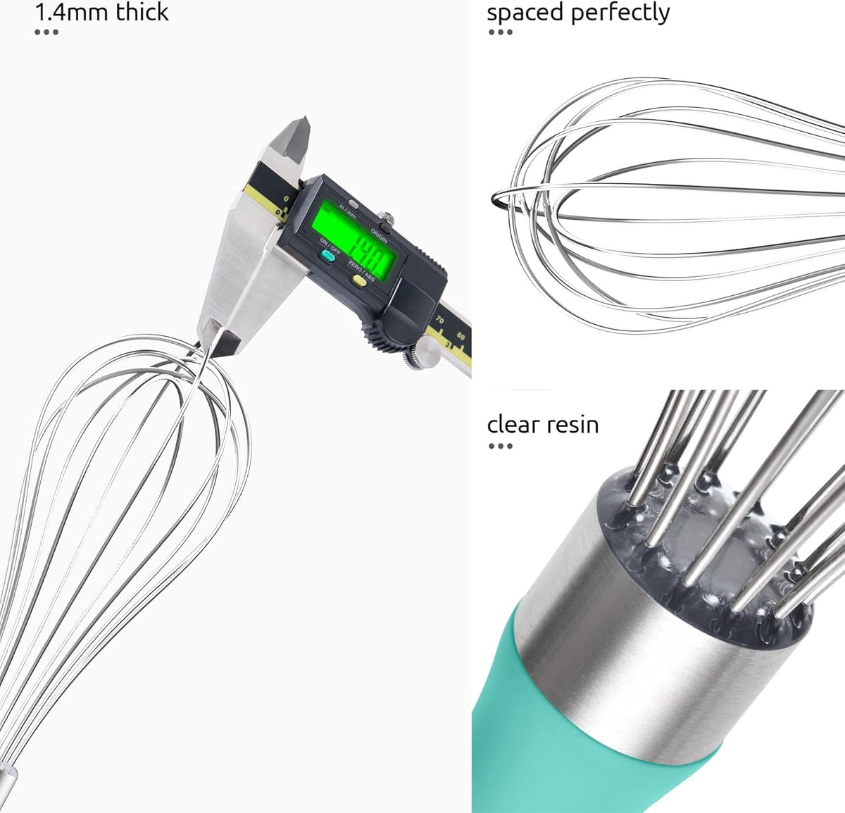 U-Taste Kitchen Wire Whisk for Cooking, 18/10 Stainless Steel Egg Beater with 6 Wires, Baking Tool for Whisking Mixing Stirring, Small, Aqua Sky