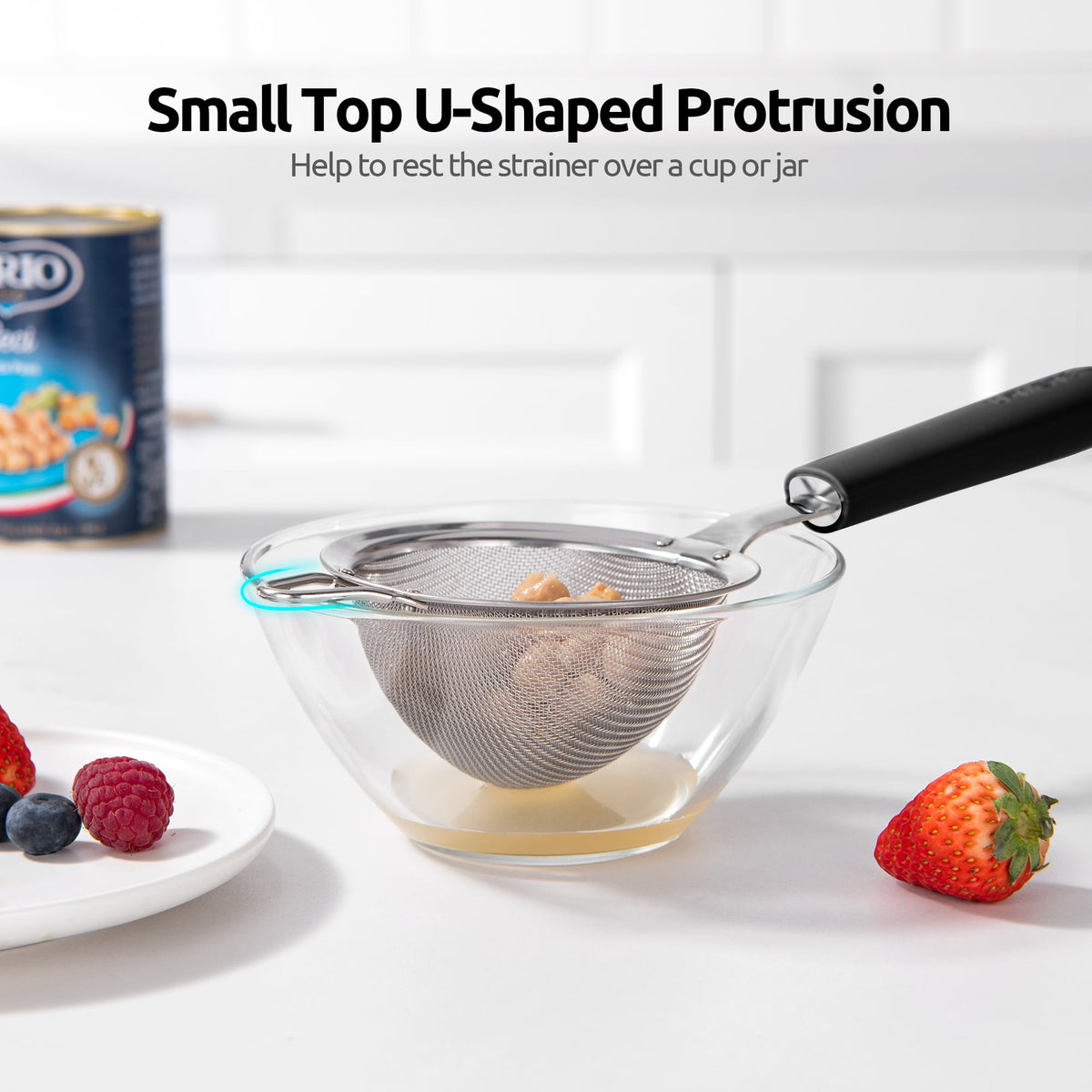 U-Taste 18/8 Stainless Steel Mesh Strainer, 30 Mesh Fine Sieve Food Strainer, Kitchen Colander for Straining Quinoa/Flour/Pasta/Fruit, 3.9in, Black