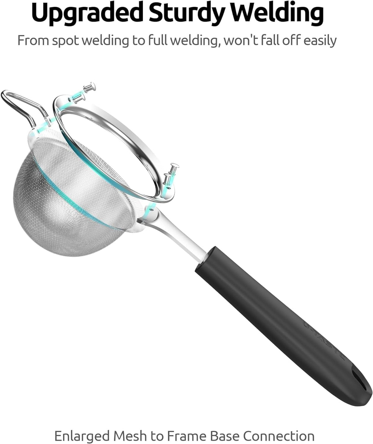 U-Taste Fine Mesh Strainer, 18/8 Stainless Steel Tea Coffee Strainer, Mini Small Fine Sieve, Metal Colander for Loose Tea/Juice/Pulp/Matcha, Black