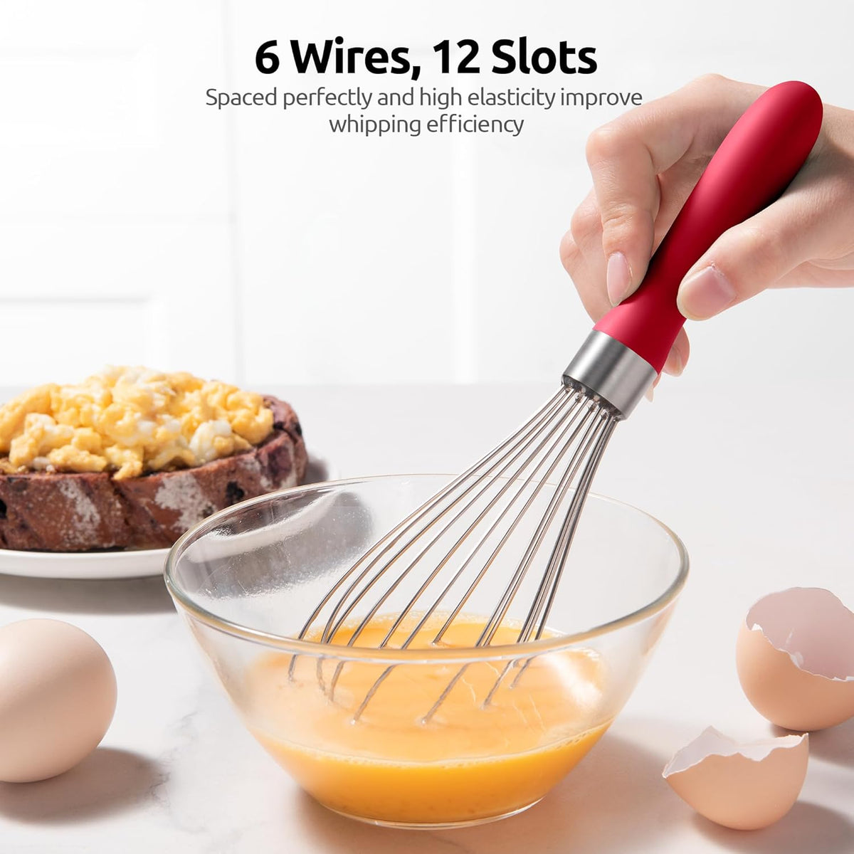 U-Taste Kitchen Wire Whisk for Cooking, 18/10 Stainless Steel Egg Beater with 6 Wires, Baking Tool for Whisking Mixing Stirring, Small, Red