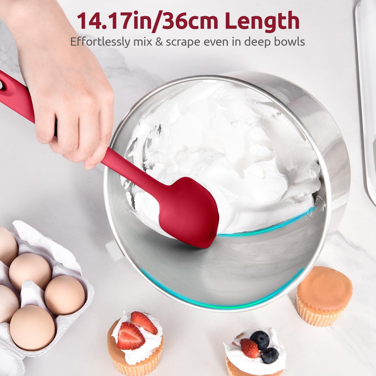 U-Taste 14in Extra Long Spoon Spatula: 600ºF Heat Resistant Silicone Spoonula Cooking Utensils for Kitchen Use, Non-Stick Scoop Scraper, Red