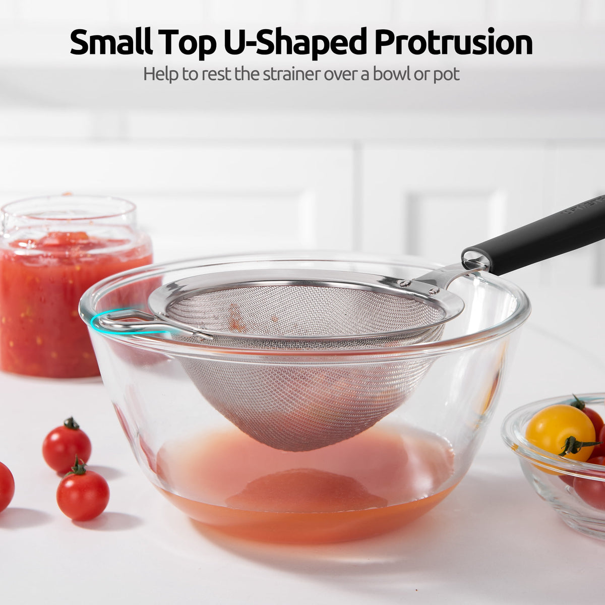 U-Taste 18/8 Stainless Steel Mesh Strainer, 30 Mesh Fine Sieve Food Strainer, Kitchen Colander for Straining Quinoa/Flour/Pasta/Fruit, 5.5in, Black