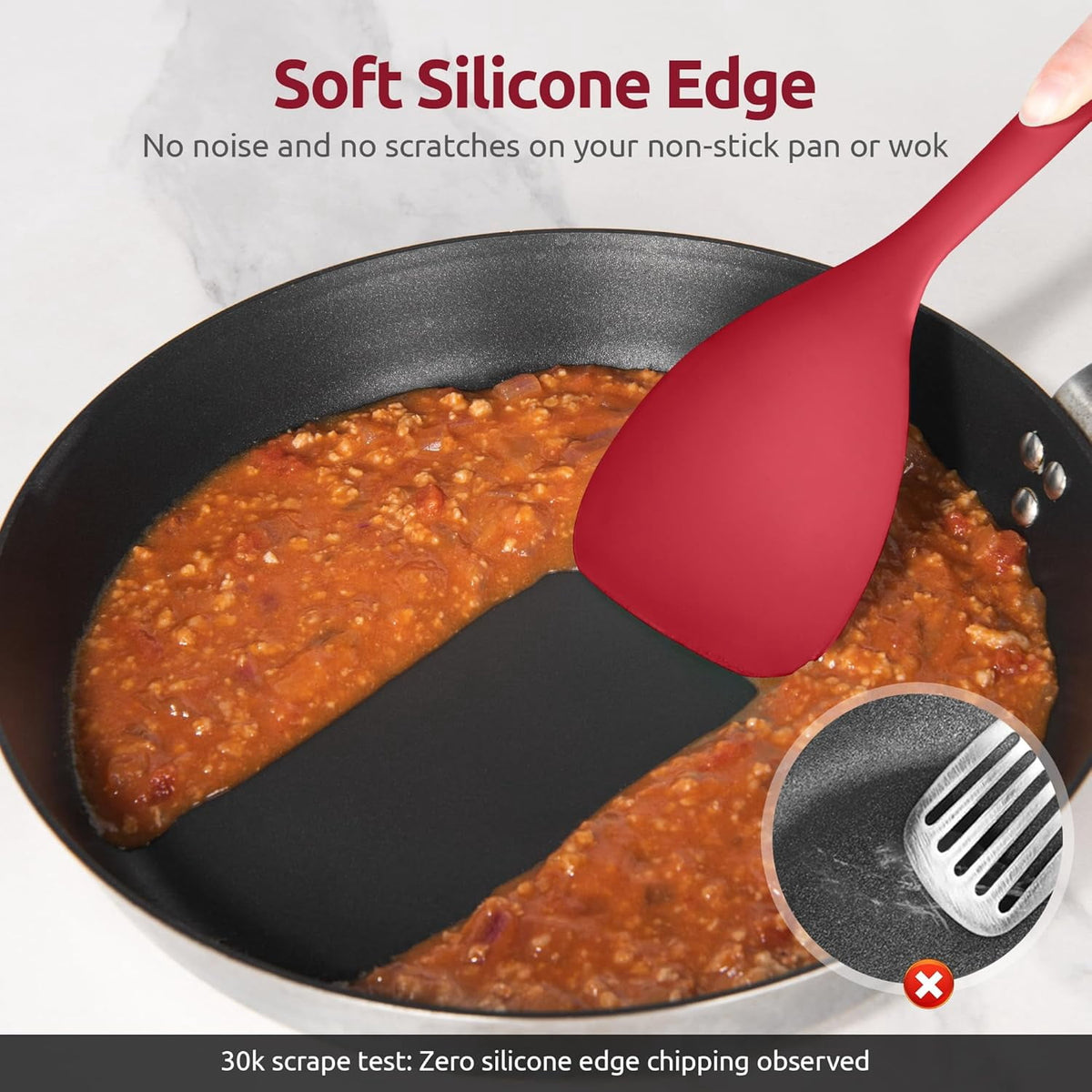 U-Taste 600ºF Heat Resistant Wok Spatula: Silicone Stir Fry Tool Cooking Utensils with Flexible Edge & Sturdy Core, 13.76" Long 3.63" Wide , Red