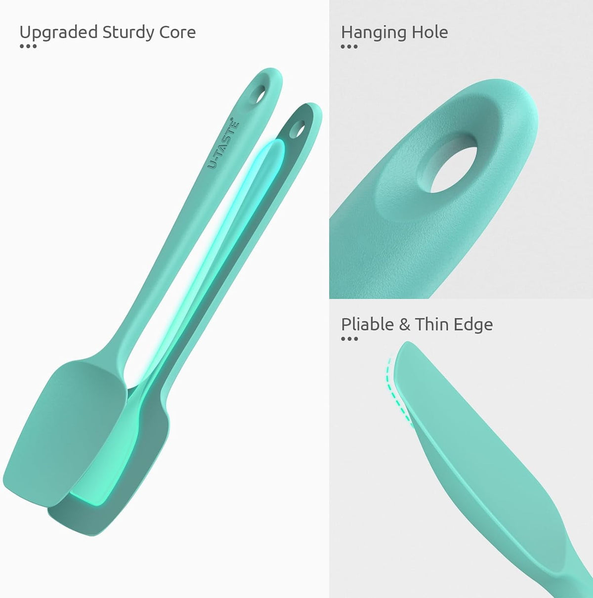 U-Taste Silicone Spoon Spatula Set of 3, 600°F Heat Resistant Food Grade Cooking Mixing Spoons, Kitchen Utensils Set for Nonstick Cookware, Colorful