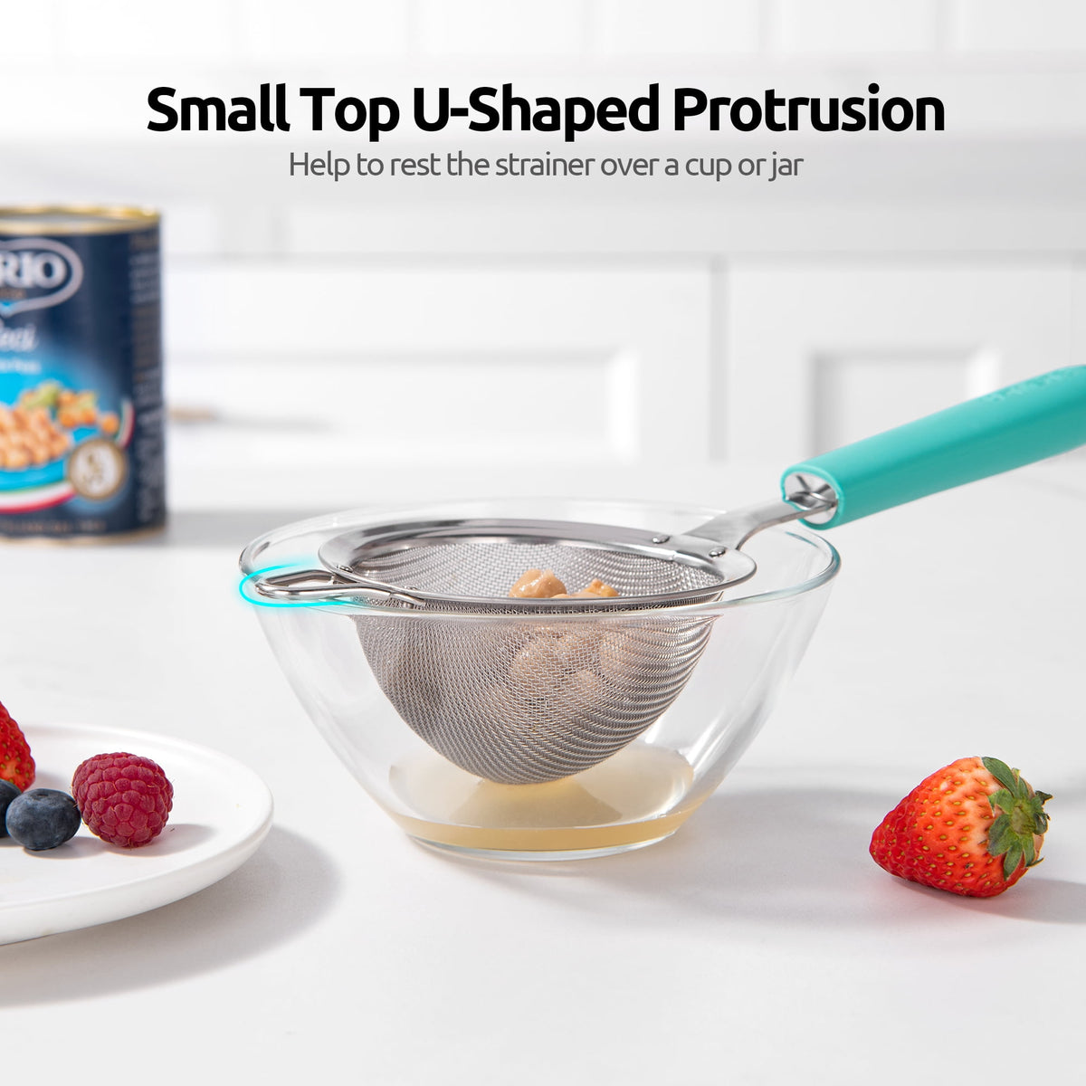 U-Taste 18/8 Stainless Steel Mesh Strainer, 30 Mesh Fine Sieve Food Strainer, Kitchen Colander for Straining Quinoa/Flour/Pasta/Fruit, 3.9in, Aqua Sky