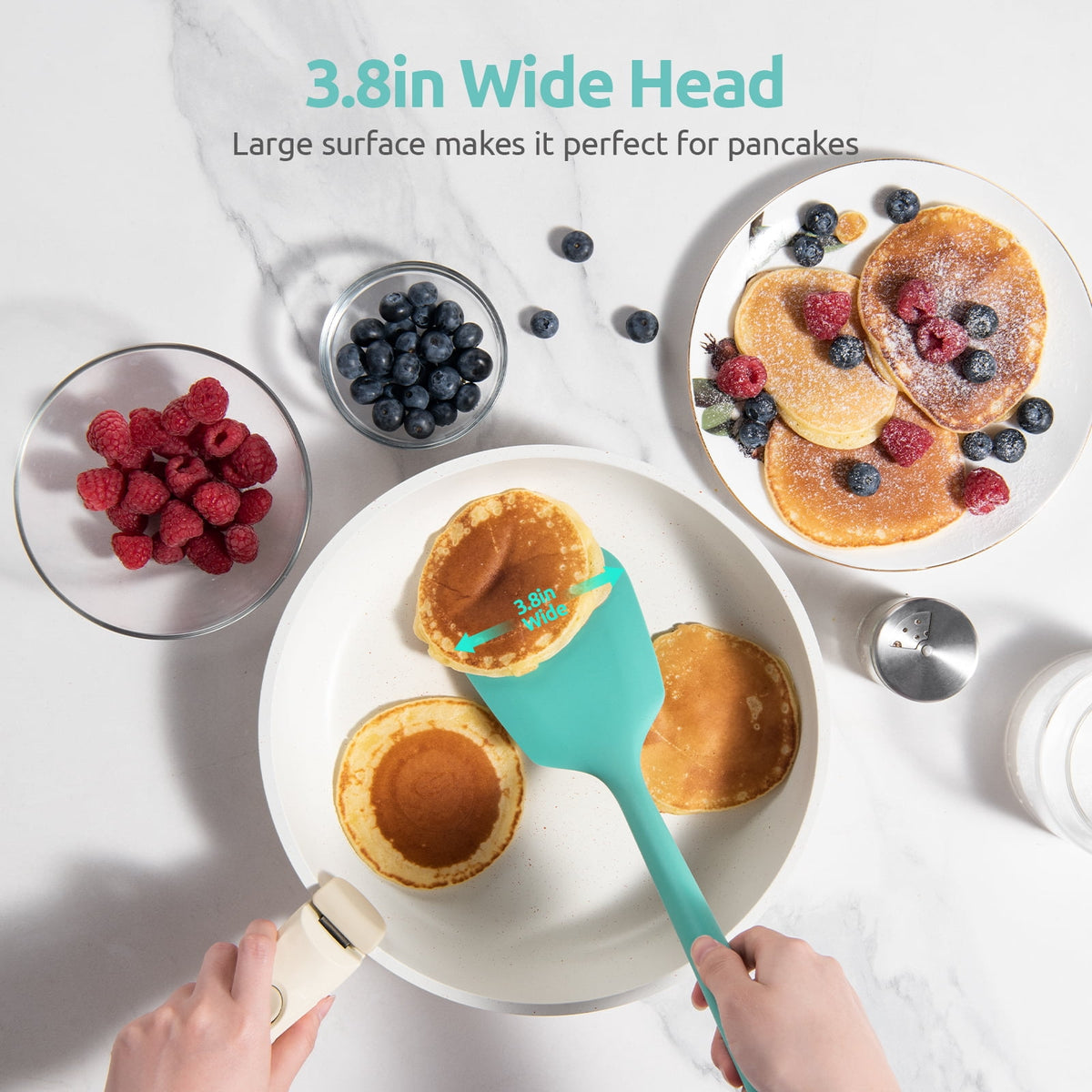 U-Taste 600°F Heat Resistant Silicone Turner, Solid Kitchen Spatula Cooking Utensil for Flipping Egg Pancake, 13.6" Long/3.7" Wide, Aqua Sky