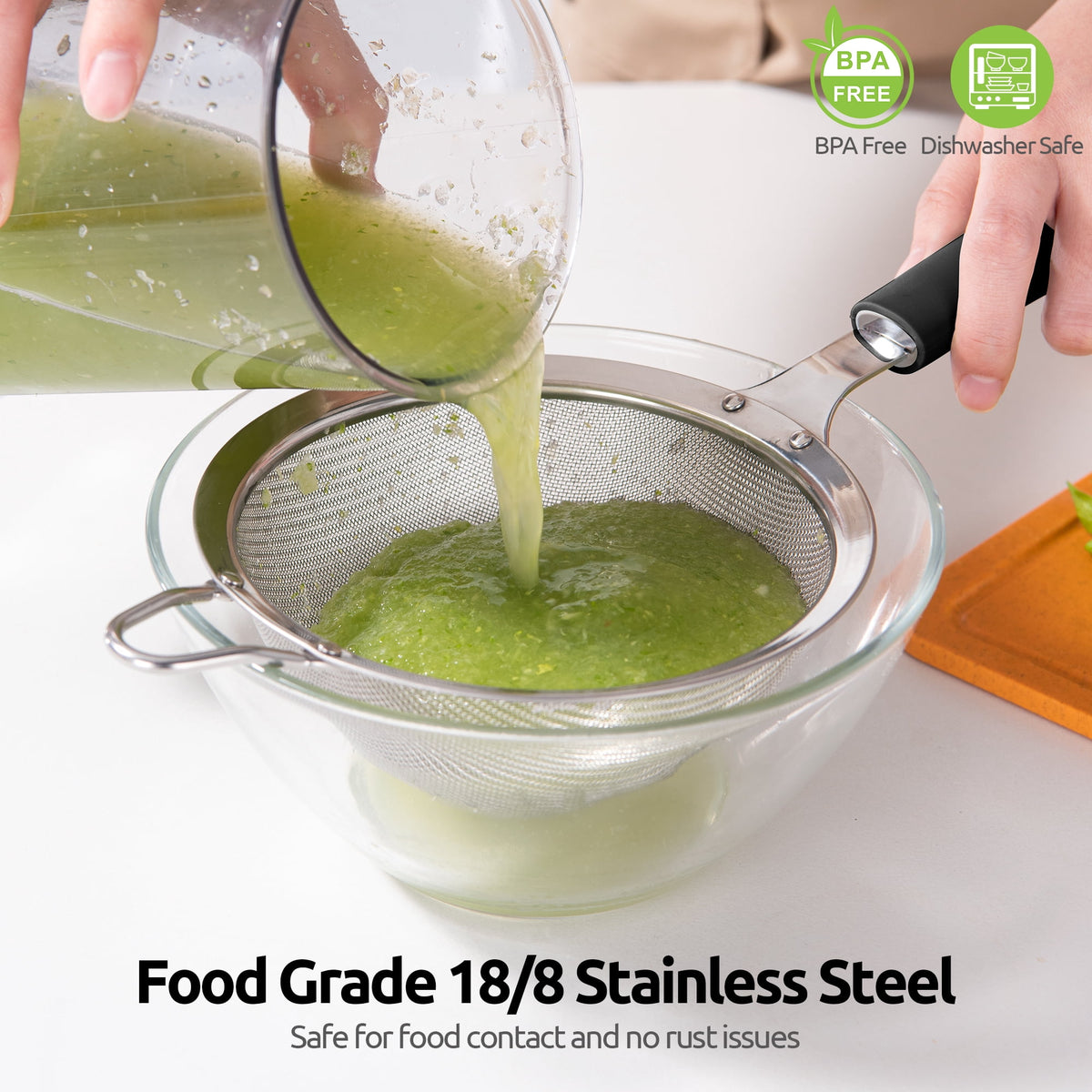 U-Taste 18/8 Stainless Steel Mesh Strainer, 30 Mesh Fine Sieve Food Strainer, Kitchen Colander for Straining Quinoa/Flour/Pasta/Fruit, 5.5in, Black