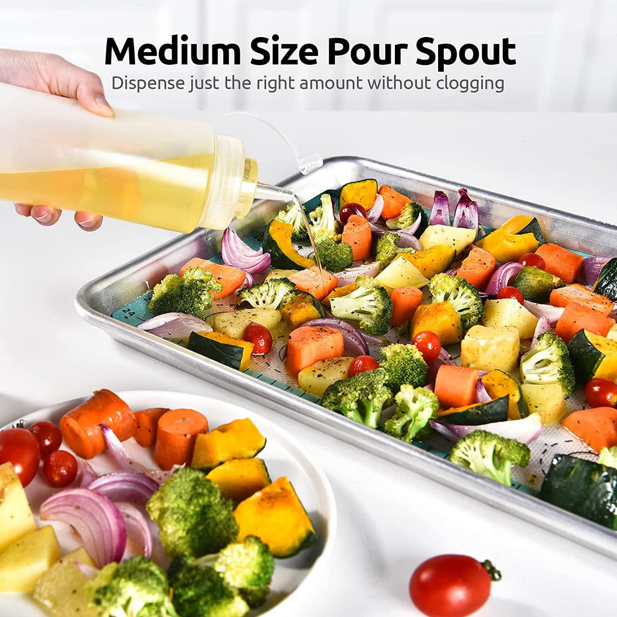 U-Taste Condiment Squeeze Bottles, Food Grade Plastic Sauce Container Squirt Bottle, Leakproof Oil Dispenser for Ketchup BBQ Salad Dressing, 24oz/6pcs