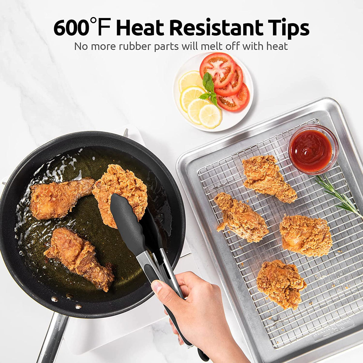 U-Taste Kitchen Tong for Cooking, 600ºF Heat-Resistant Silicone Tips, Rubber Food Tong for Serving Salad/Grill/BBQ/Steak/Pasta, 9in, Black