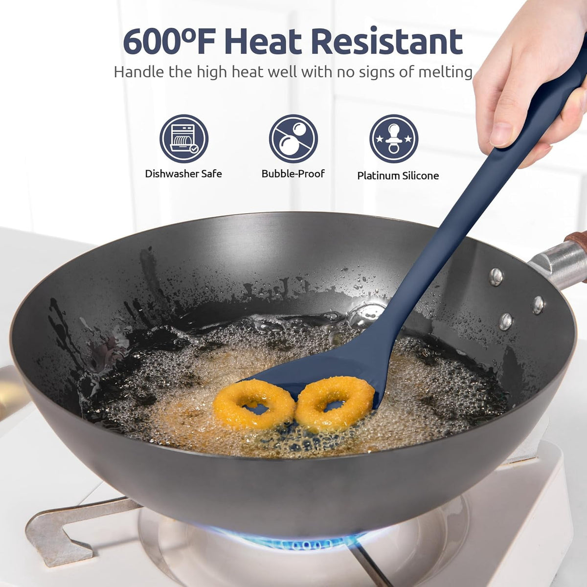 U-Taste 600ºF Heat Resistant Wok Spatula: Silicone Stir Fry Cooking Utensils with Flexible Edge & Sturdy Core, 13.76" Long 3.63" Wide , Midnight Blue