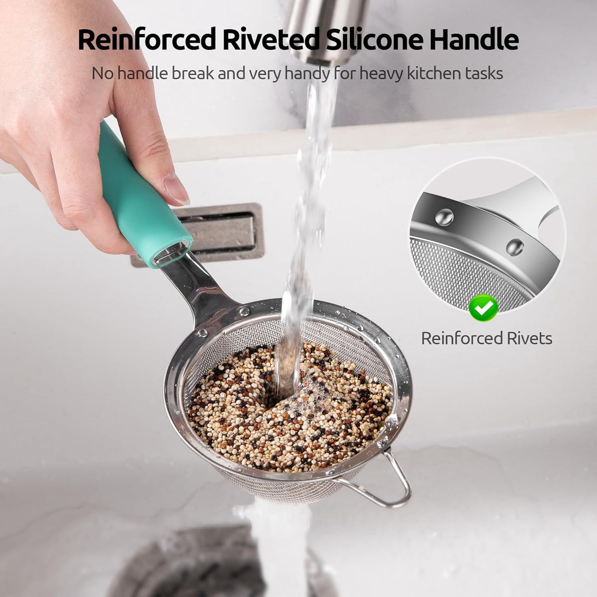 U-Taste Fine Mesh Strainer, 18/8 Stainless Steel Tea Coffee Strainer, Mini Small Fine Sieve, Metal Colander for Loose Tea/Juice/Pulp/Matcha, Aqua Sky