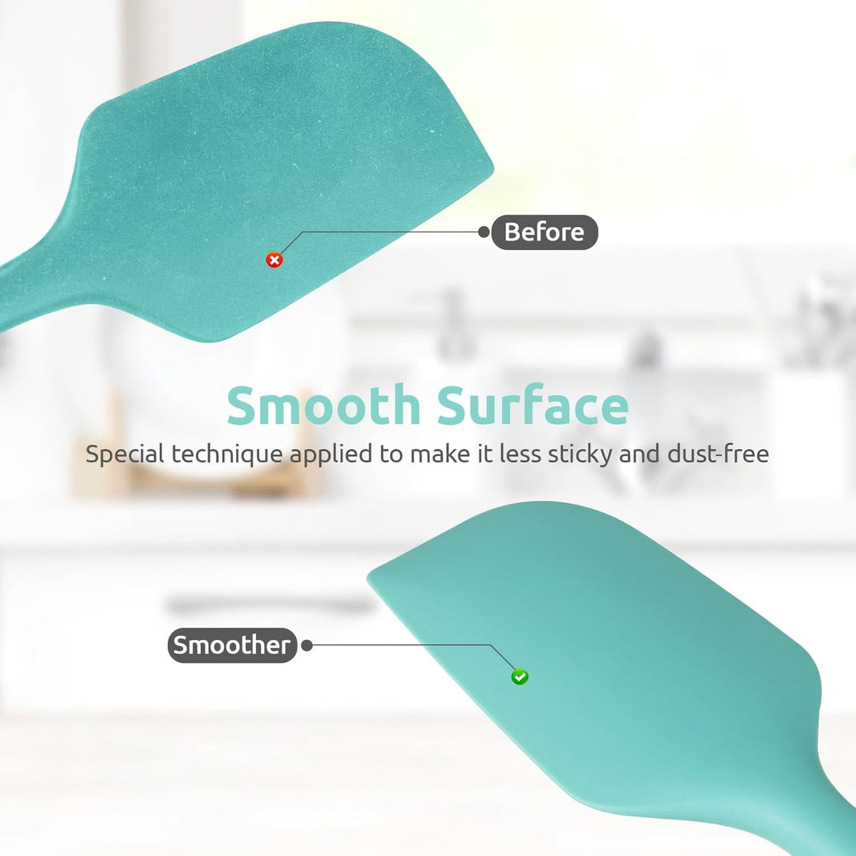 U-Taste Flat Spatula & Spoon Spatula: 11.38in 600°F Heat Resistant Silicone Bowl Scraper, Flexible Rubber Kitchen Cooking Mixing Utensil with Upgraded Non-Stick Surface (Set of 2, Aqua Sky)