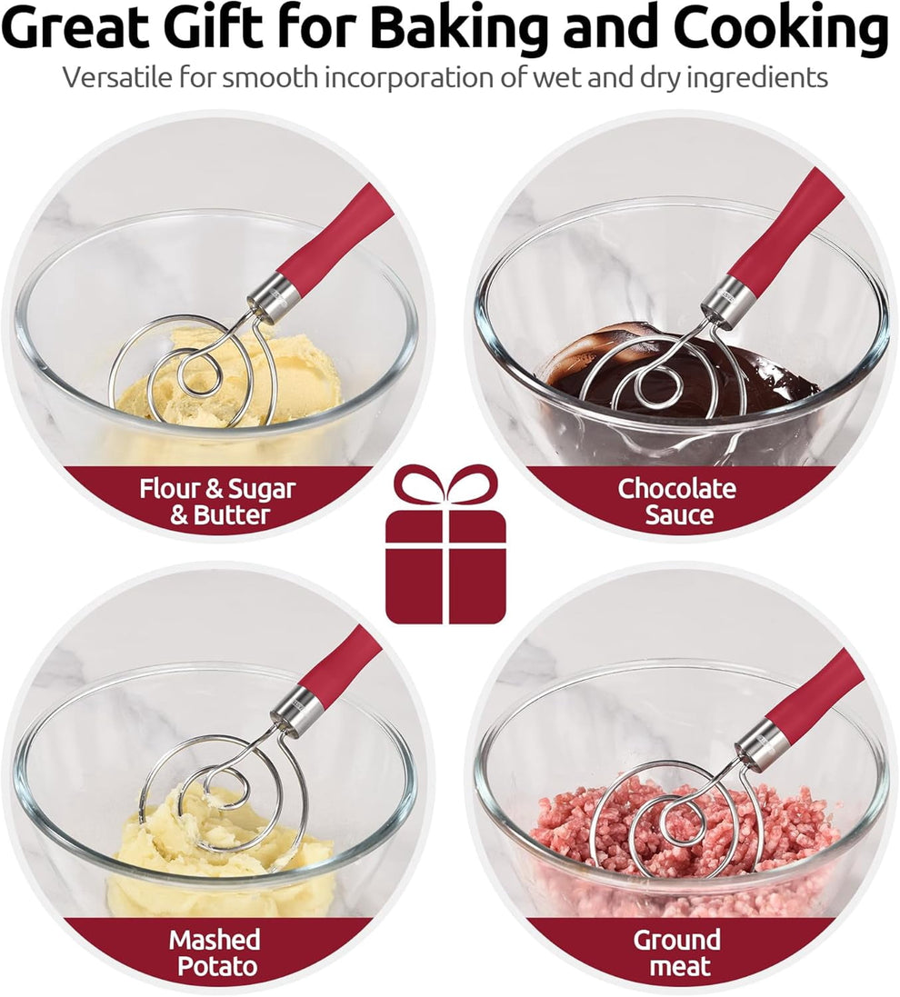 U-Taste Danish Dough Whisk, 18/8 Stainless Steel Sourdough Mixer Tool,
