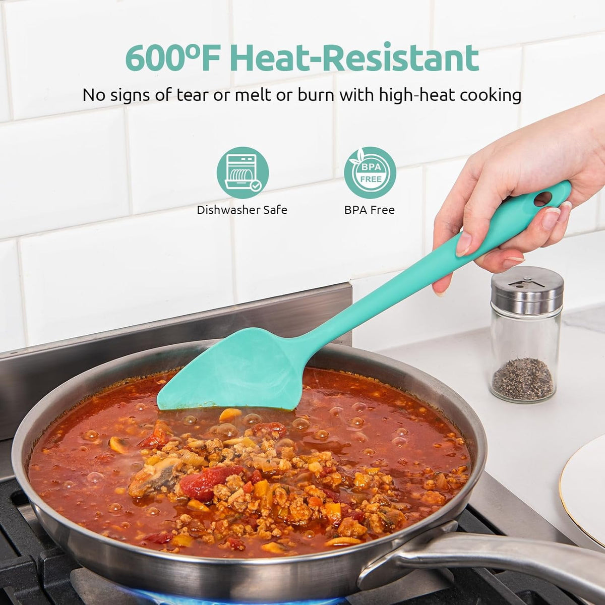 U-Taste Flat Spatula & Spoon Spatula: 11.38in 600°F Heat Resistant Silicone Bowl Scraper, Flexible Rubber Kitchen Cooking Mixing Utensil with Upgraded Non-Stick Surface (Set of 2, Aqua Sky)