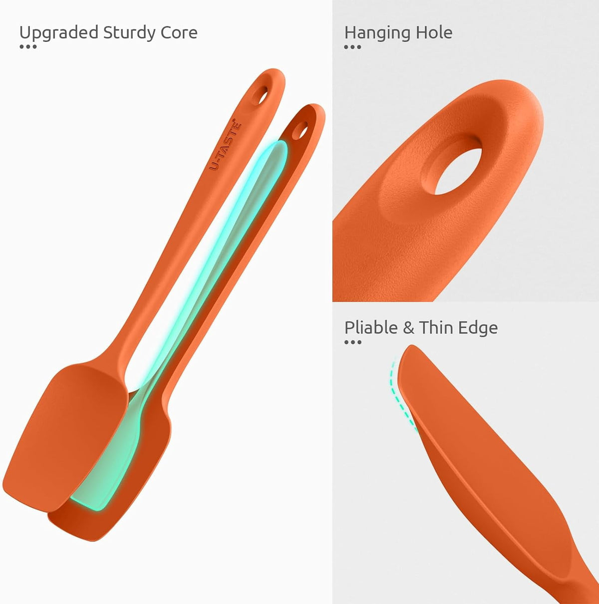 U-Taste Silicone Spatula Set of 3, 600°F High Heat Resistant Kitchen Cooking Utensils Baking Supplies, Food Grade Seamless Rubber Scraper, Colorful