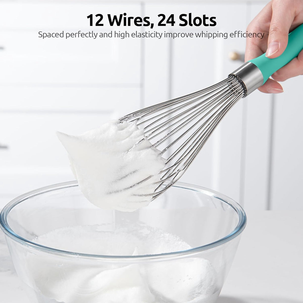 U-Taste Kitchen Wire Whisk for Cooking, 18/10 Stainless Steel Egg Beater with 12 Wires, Baking Tool for Whisking Mixing Stirring Blending, L, Aqua Sky