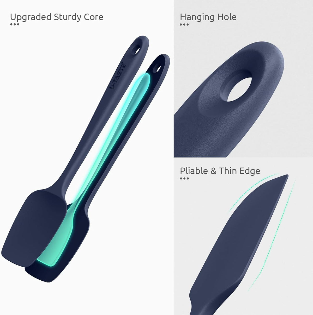 U-Taste 600°F High Heat Resistant Silicone Spatula Set of 4, BPA-Free Food Grade Kitchen Cooking Baking Mixing One Piece Seamless Flexible Rubber Scraper for Nonstick Cookware (Midnight Blue)