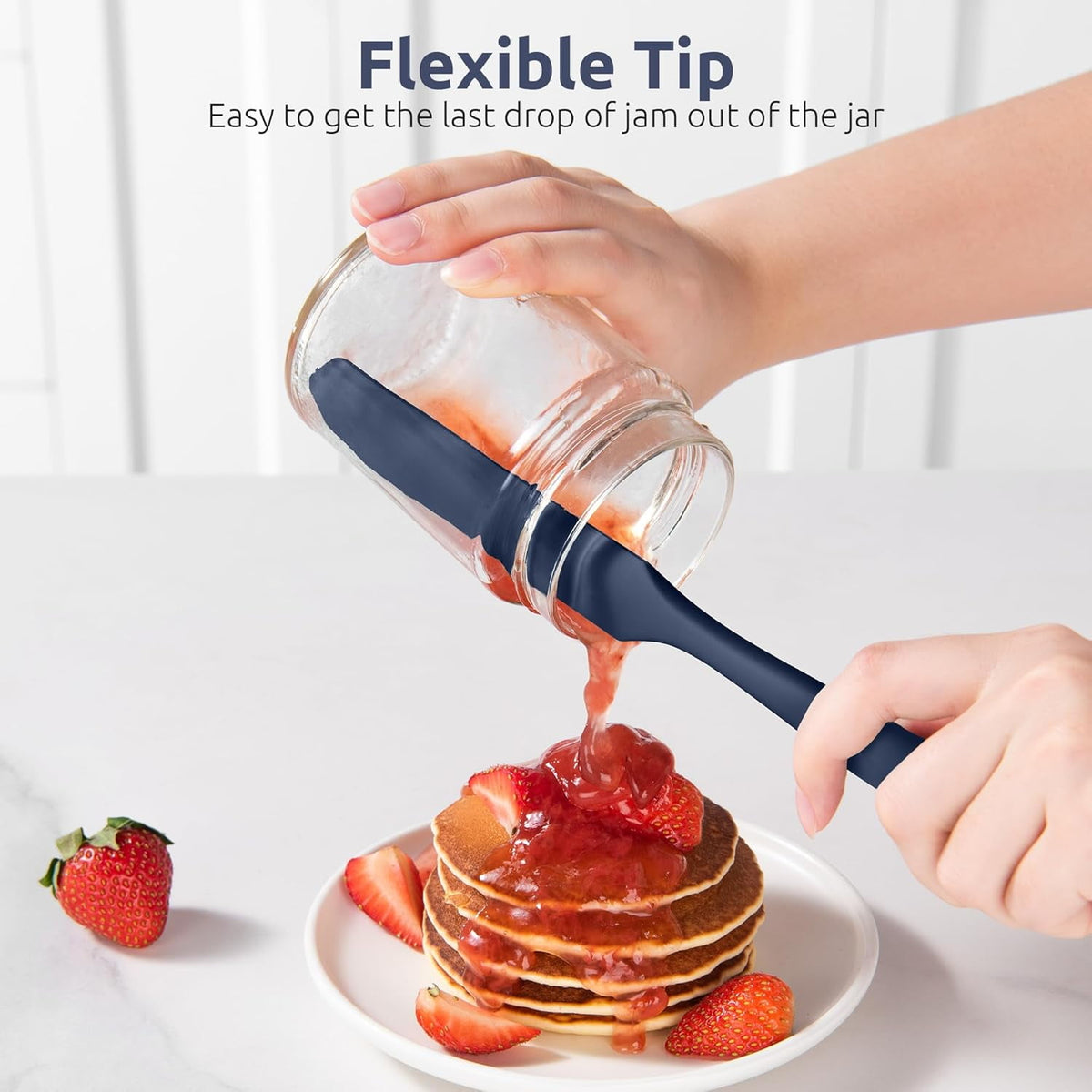 U-Taste Silicone Jar Spatula: 600ºF Heat-Resistant Food-Grade Sourdough Stirring Stick, Seamless Flexible Peanut Butter Spreader, 10in, Midnight Blue