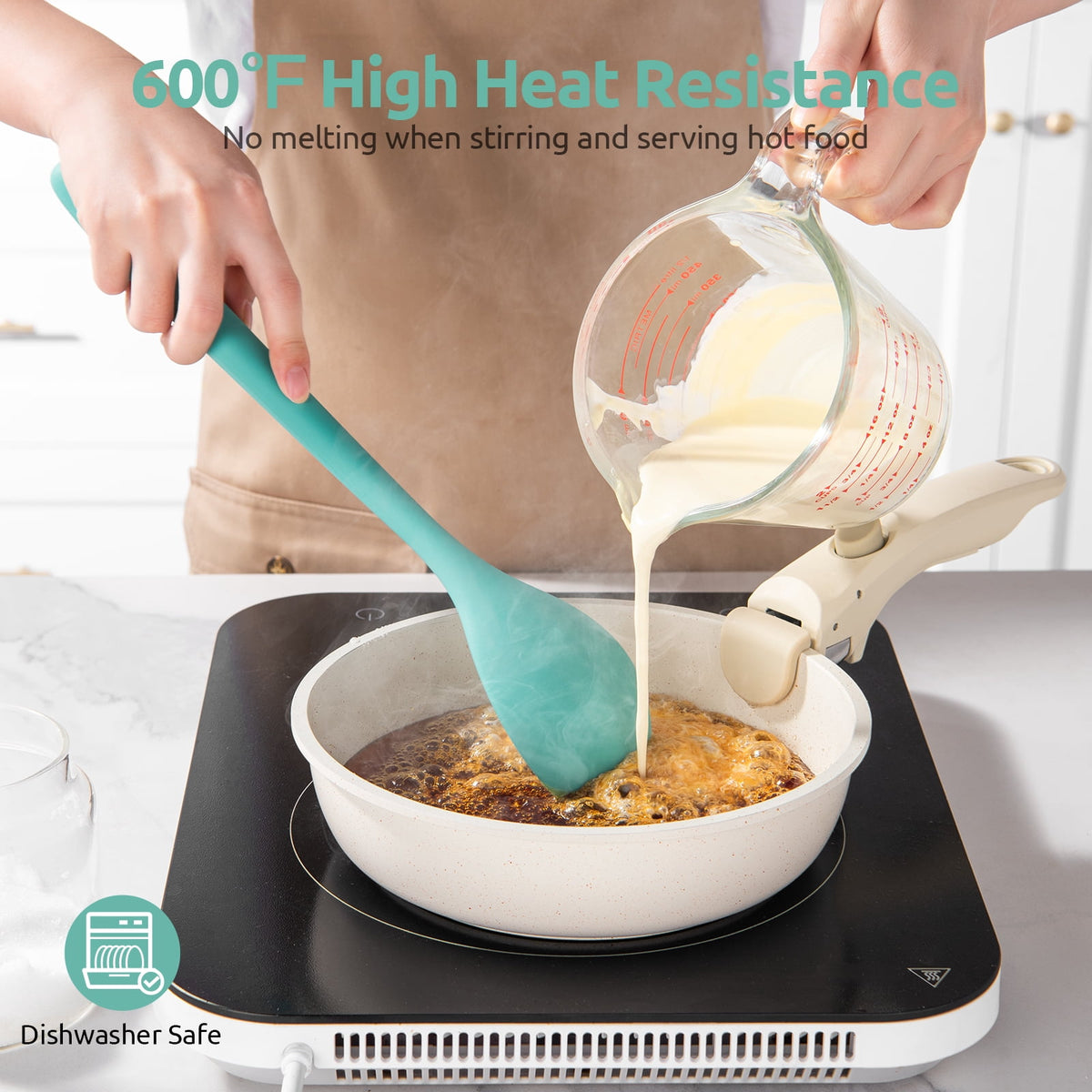 600°F Heat Resistant Silicone Spoon: U-Taste 13.6in Solid Kitchen Cooking Spoon, Nonstick BPA Free Large & Long Soup Rubber Utensil for Mixing, Serving, Stirring, Basting, for Pot Cookware (Aqua Sky)