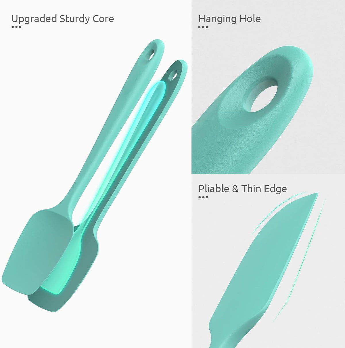 U-Taste Silicone Spatula Set of 4, 480°F Heat Resistant Kitchen Cooking Utensils Baking Supplies, Food Grade Seamless Rubber Scraper, Aqua Sky