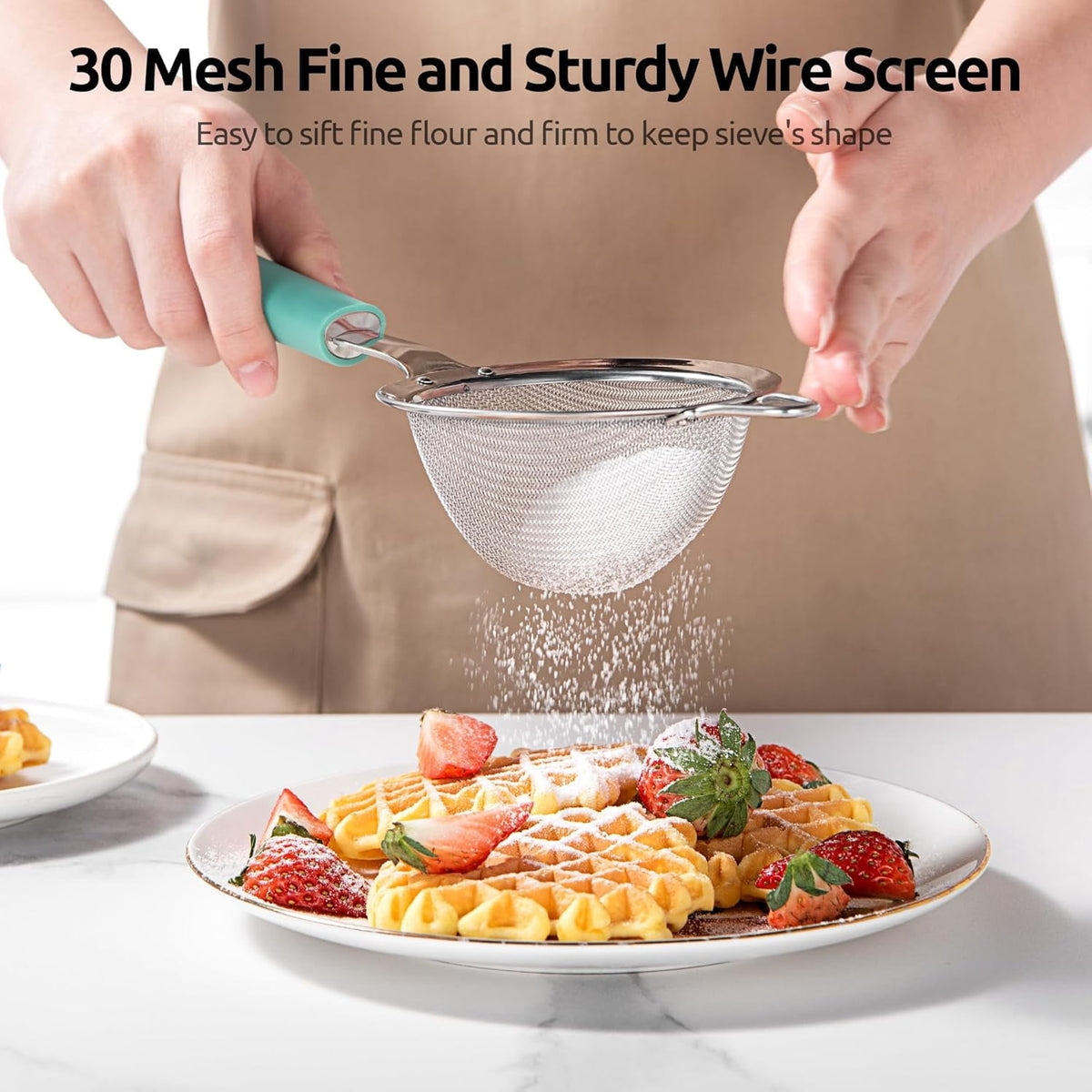 U-Taste Fine Mesh Strainer, 18/8 Stainless Steel Tea Coffee Strainer, Mini Small Fine Sieve, Metal Colander for Loose Tea/Juice/Pulp/Matcha, Aqua Sky