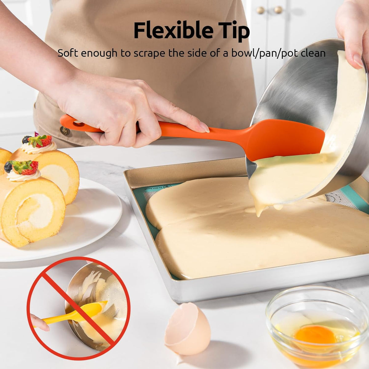 U-Taste Silicone Spatula Set of 3, 600°F High Heat Resistant Kitchen Cooking Utensils Baking Supplies, Food Grade Seamless Rubber Scraper, Colorful
