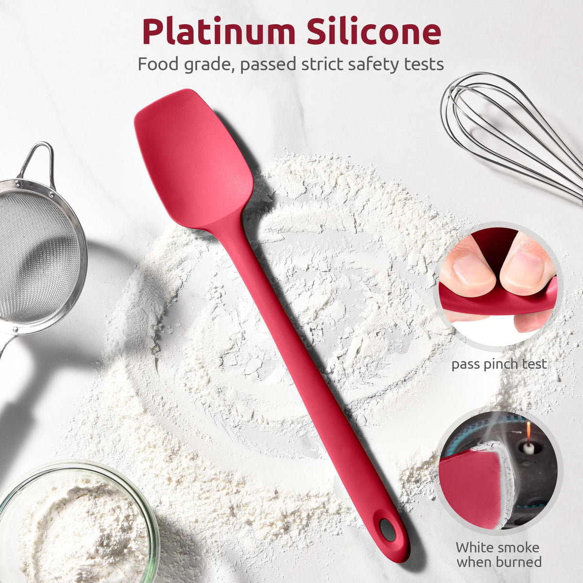 U-Taste 14in Extra Long Spoon Spatula: 600ºF Heat Resistant Silicone Spoonula Cooking Utensils for Kitchen Use, Non-Stick Scoop Scraper, Red