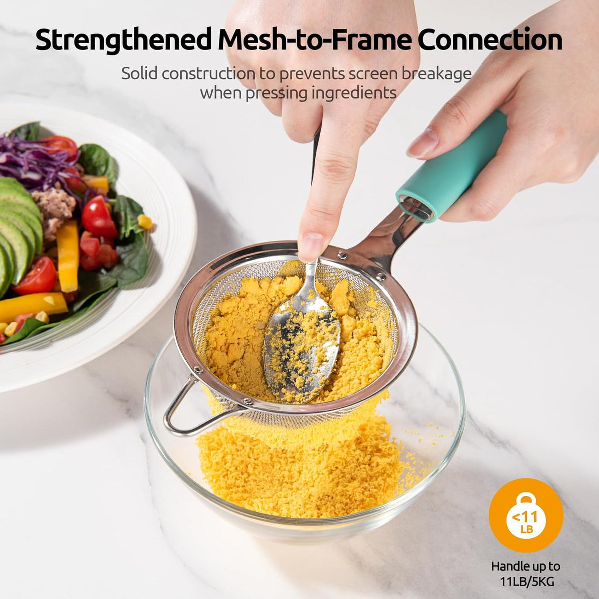 U-Taste Fine Mesh Strainer, 18/8 Stainless Steel Tea Coffee Strainer, Mini Small Fine Sieve, Metal Colander for Loose Tea/Juice/Pulp/Matcha, Aqua Sky