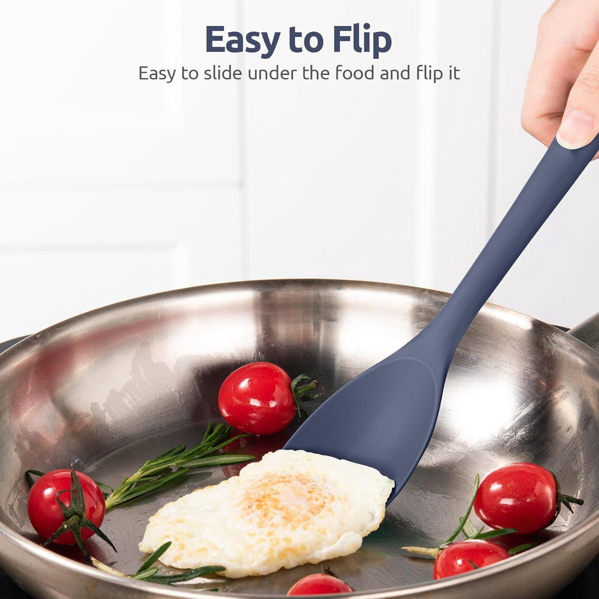 U-Taste 600ºF Heat Resistant Silicone Cooking Spoons Set, Baking Spoon Spatula & Cooking Scoop Spoonula, Kitchen Utensils for Serving, Midnight Blue