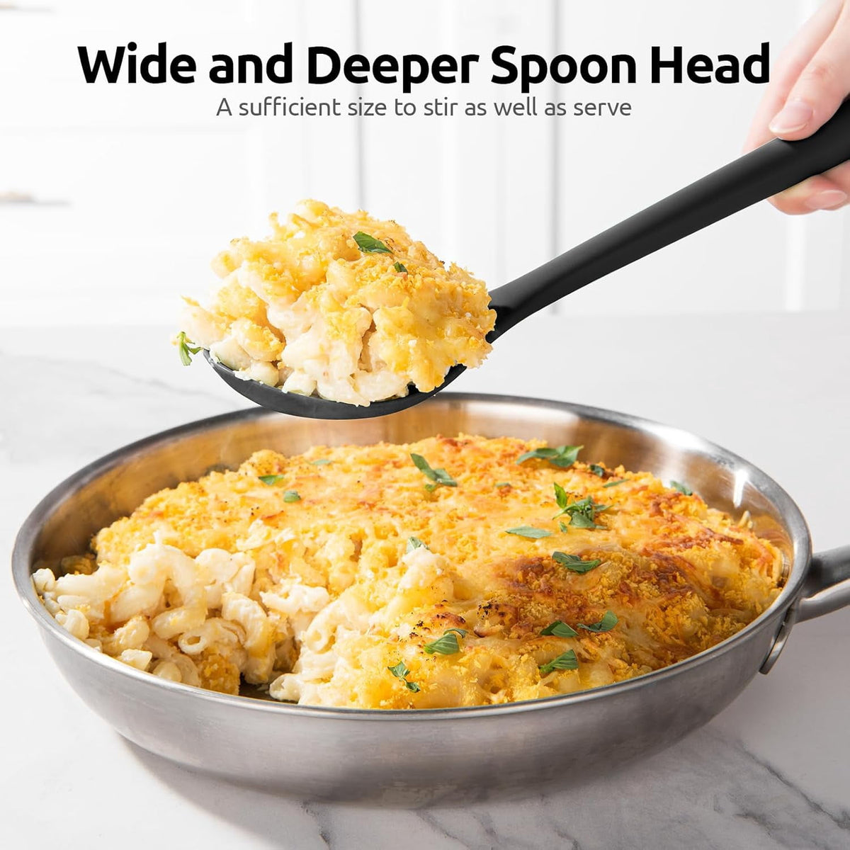 U-Taste 600°F Heat Resistant Silicone Spoons Set of 2, 13.3in Long Large Cooking Spoon, Rubber Kitchen Utensil for Mixing/Stirring/Serving, Black