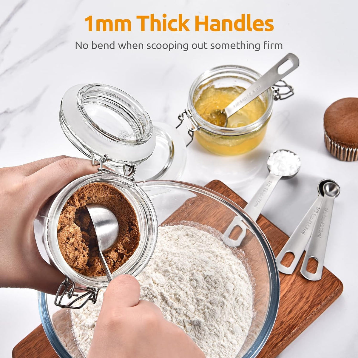 U-Taste 18/8 Stainless Steel Measuring Spoons Set of 8: 1/4 Tsp, 1/2 Tsp, 1 Tsp, 1/2 Tbsp, 1 Tbsp for Kitchen Dry and Liquid Ingredients