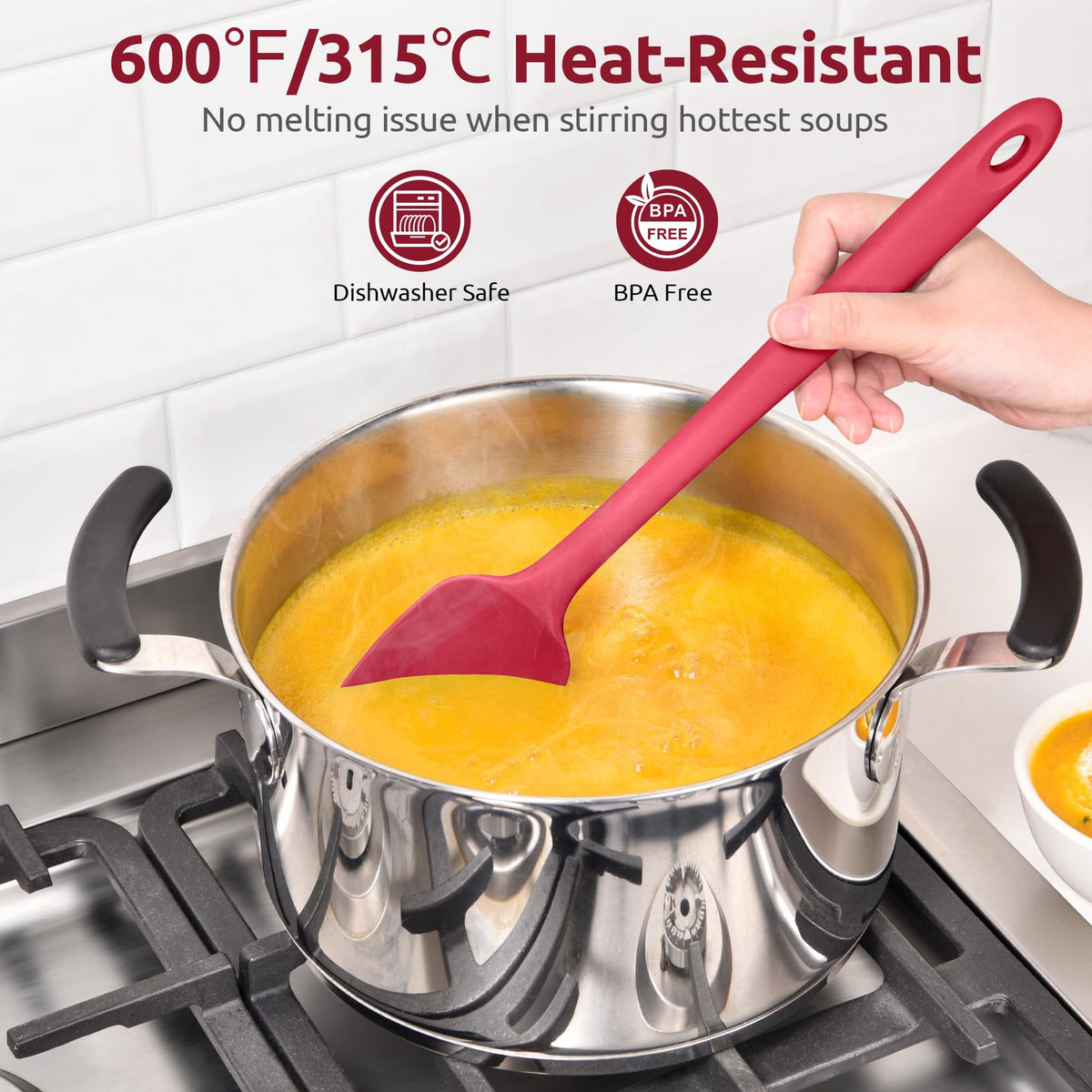 U-Taste 14in Extra Long Spoon Spatula: 600ºF Heat Resistant Silicone Spoonula Cooking Utensils for Kitchen Use, Non-Stick Scoop Scraper, Red