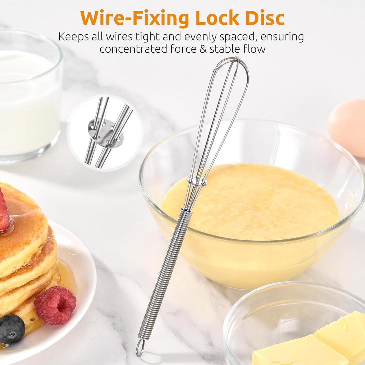 U-Taste Small Mini Whisks for Cooking, 18/8 Stainless Steel 7" Wisking Tool, Kitchen Wrie Wisk Set of 2, Tiny Mixing Tool with 6 Wire Compact Head