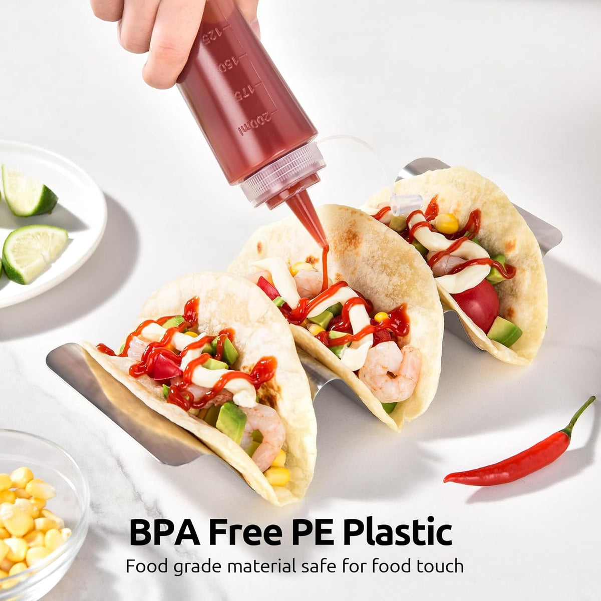 U-Taste 8oz Condiment Squeeze Bottles: Sauce Bottles with Twist on Caps and Measurement, Leakproof Squirt Reusable Plastic Oil Container Dispenser for Ketchup, BBQ, Salad, Dressing (Pack of 6)