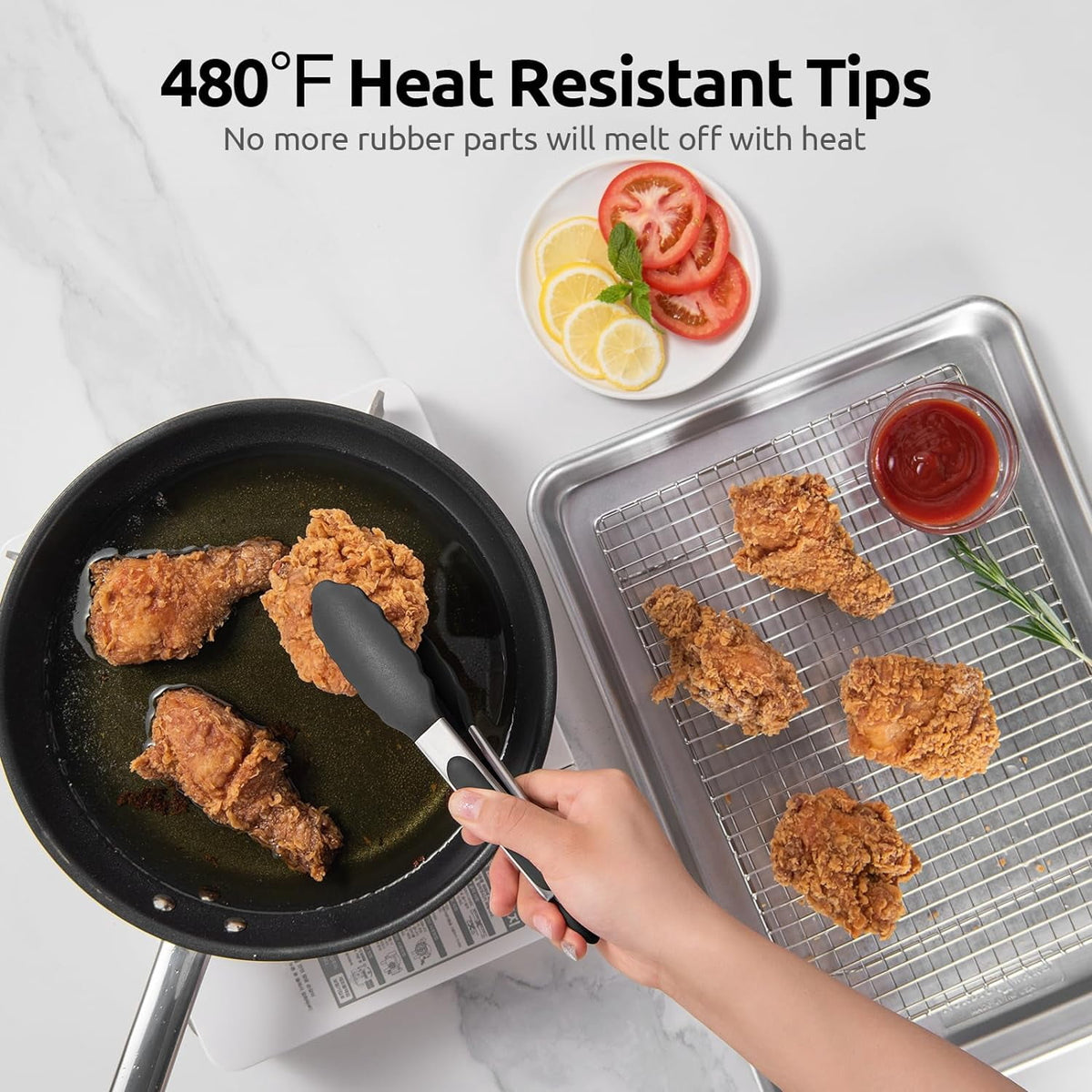 U-Taste Kitchen Tong for Cooking, 480ºF Heat-Resistant Silicone Tips, Rubber Food Tong for Serving Salad/Grill/BBQ/Steak/Pasta, 9in, Black
