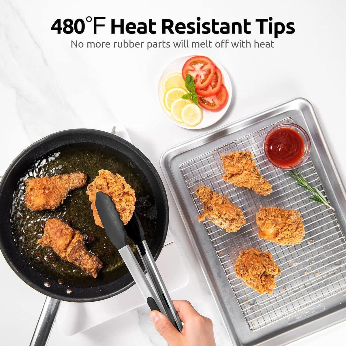U-Taste Kitchen Tong for Cooking, 480ºF Heat-Resistant Non Stick Silicone Tips, Long Large Rubber Food Tong for Serving Grilling BBQ, 12in, Black