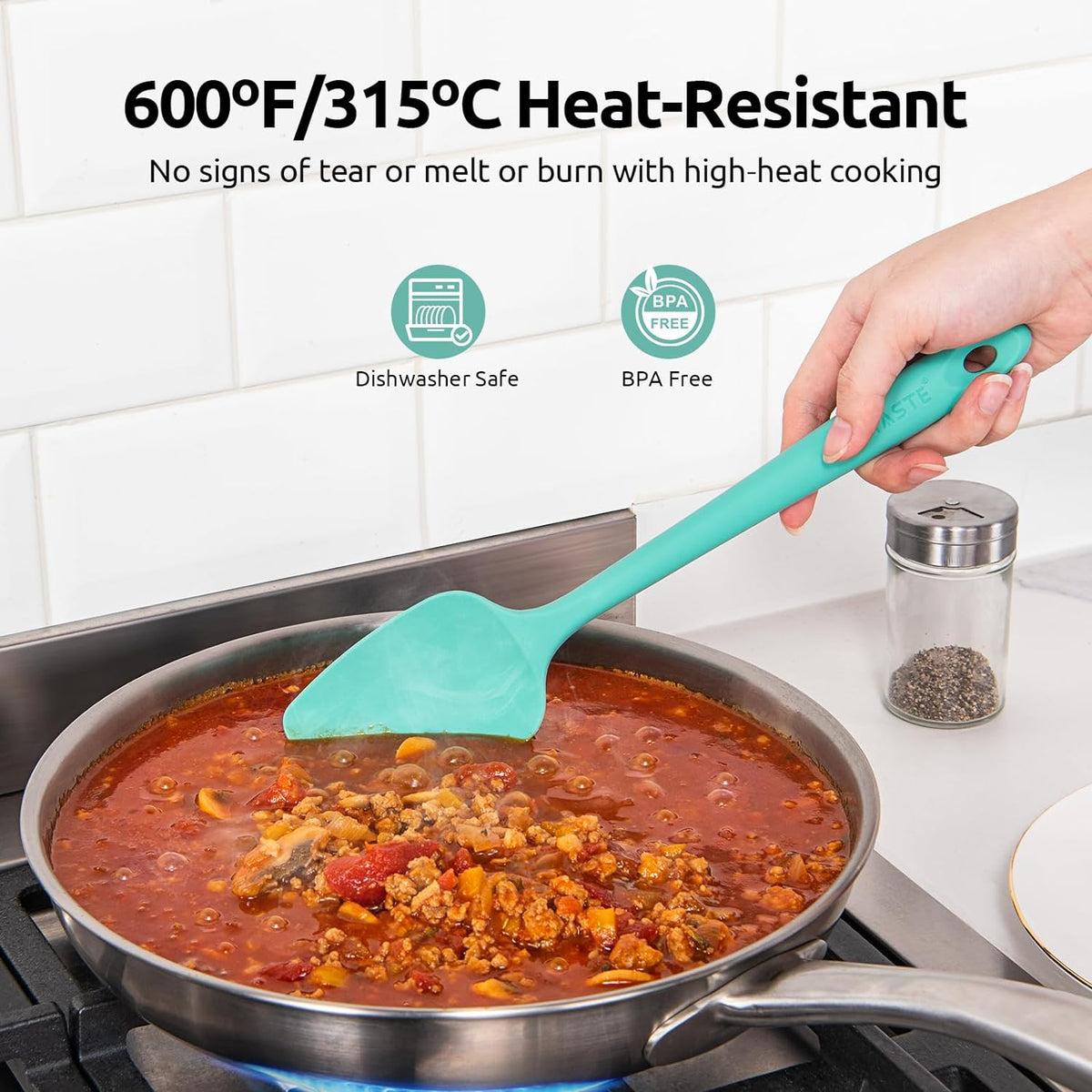 U-Taste Silicone Spatula Set of 3, 600°F High Heat Resistant Kitchen Cooking Utensils Baking Supplies, Food Grade Seamless Rubber Scraper, Multicolor