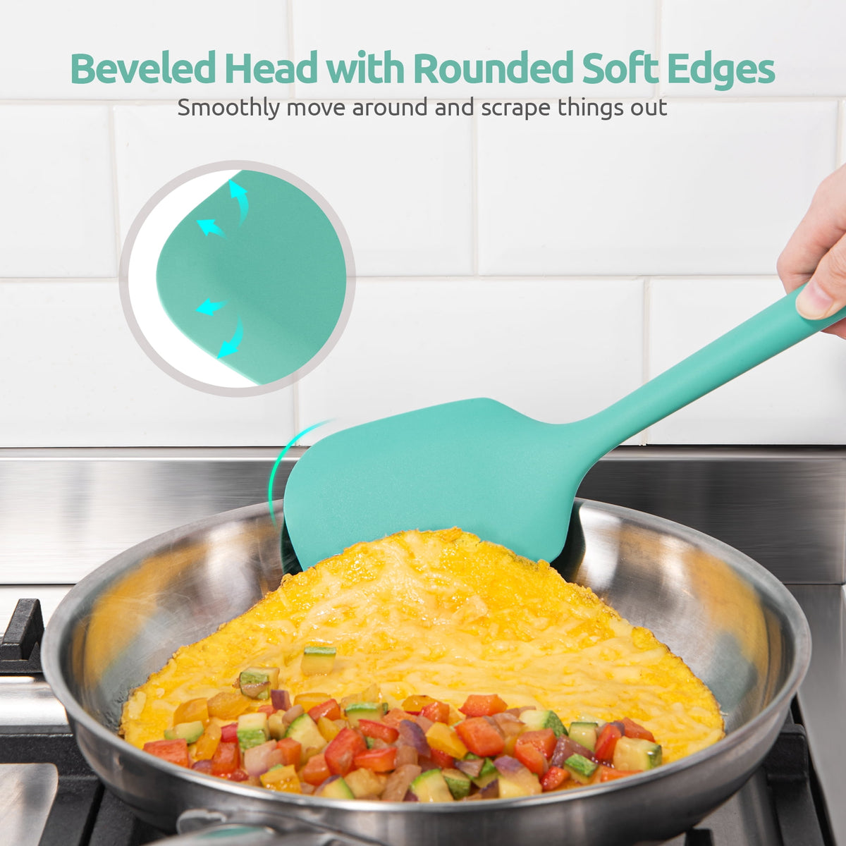 U-Taste Silicone Kitchen Cooking Utensil Set of 5, 446°F Heat Resistant Food Grade Kitchen Tools, 13.6" Long Spatula Turner Spoon Ladle , Aqua Sky