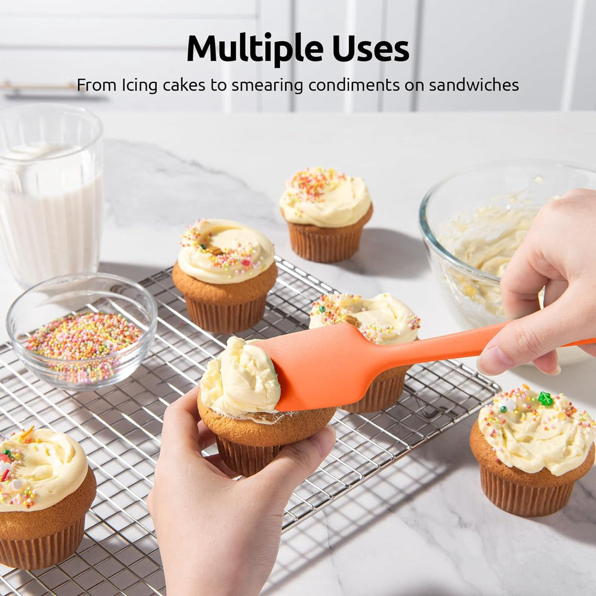 U-Taste Silicone Spatula Set of 4, 600°F High Heat Resistant Kitchen Cooking Utensils Baking Supplies, Food Grade Seamless Rubber Scraper, Colorful
