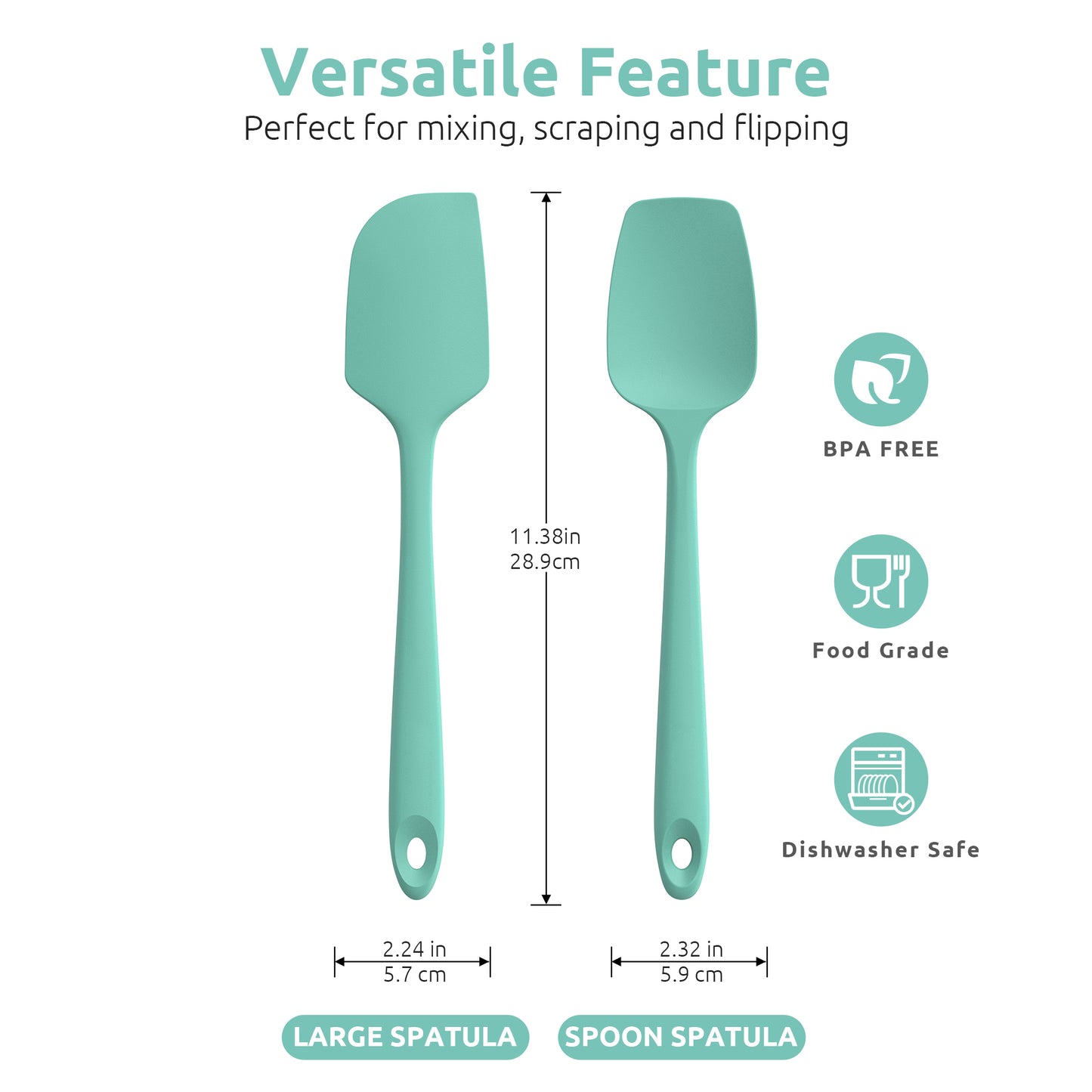 U-Taste Flat Spatula & Spoon Spatula: 11.38in 600ºF Heat Resistant Silicone Bowl Scraper, Flexible Rubber Kitchen Cooking Mixing Utensil with Upgraded Non-Stick Surface