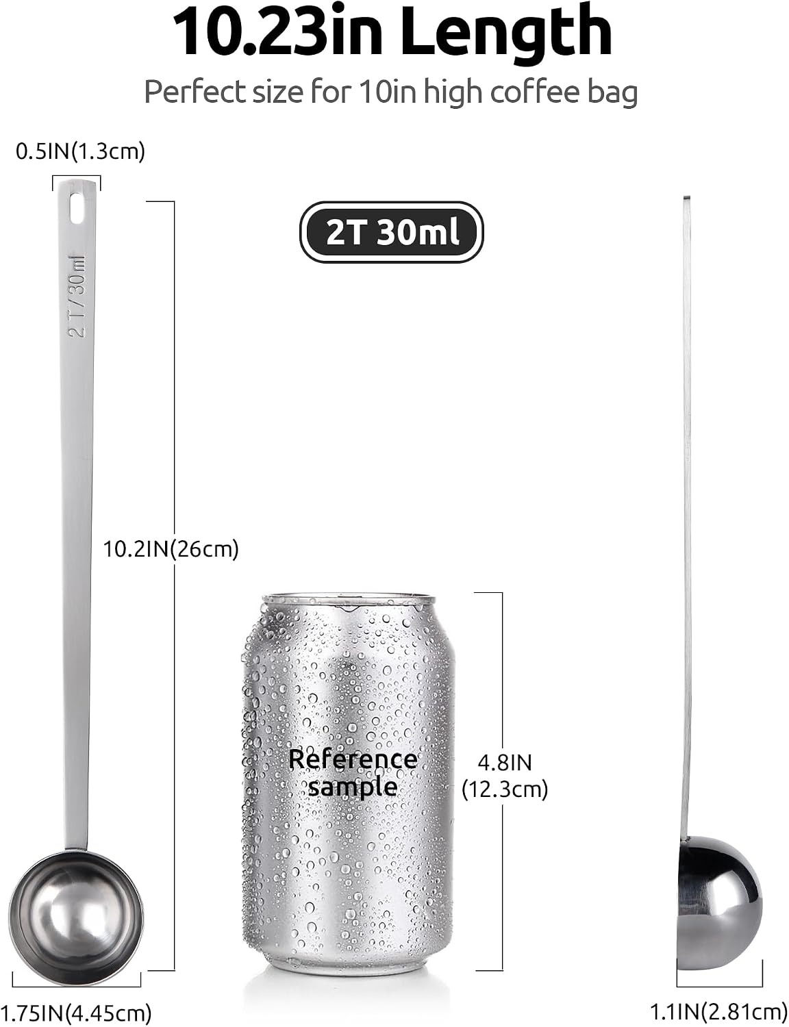 U-Taste Great Coffee Scoop 1 Tablespoon: 18/8 Stainless Steel Measuring Scooper for Ground Coffee, Bean, Powder, Espresso, 8.3 inch Long Handle Metal Meaure Spoon for Canister, Jar