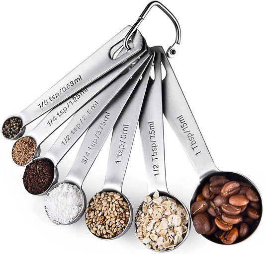 U-Taste 18/8 Stainless Steel Measuring Spoons Set of 8: 1/8 Tsp, 1/4 Tsp, 1/2 Tsp, 3/4 Tsp, 1 Tsp, 1/2 Tbsp, 1 Tbsp for Dry and Liquid Ingredient