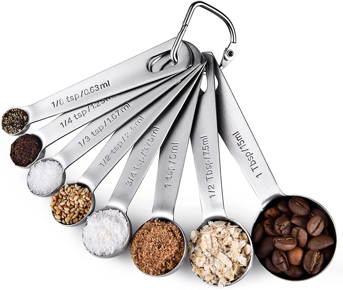 U-Taste 18/8 Stainless Steel Measuring Spoons Set of 8: 1/8 Tsp, 1/4 Tsp, 1/3 Tsp, 1/2 Tsp, 3/4 Tsp, 1 Tsp, 1/2 Tbsp, 1 Tbsp for Dry and Liquid Use