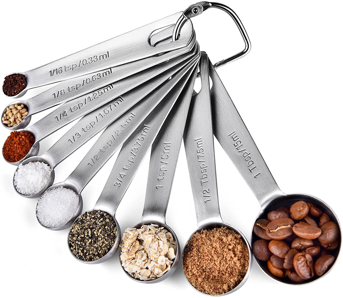 U-Taste 18/8 Stainless Steel Metal Measuring Spoons Set of 9: 1/16 Tsp, 1/8 Tsp, 1/4 Tsp, 1/3 Tsp, 1/2 Tsp, 3/4 Tsp, 1 Tsp, 1/2 Tbsp, 1 Tbsp