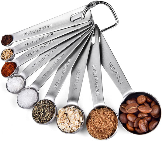 U-Taste 18/8 Stainless Steel Metal Measuring Spoons Set of 9: 1/16 Tsp, 1/8 Tsp, 1/4 Tsp, 1/3 Tsp, 1/2 Tsp, 3/4 Tsp, 1 Tsp, 1/2 Tbsp, 1 Tbsp