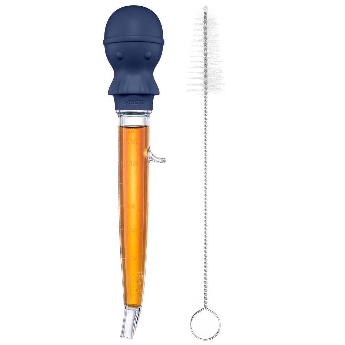 U-Taste 1.5oz Angled Turkey Baster for Cooking, 228.2°F Heat Resistant Food Grade Tritan & Silicone Octopus Bulb Baster, a Cleaning Brush, Navy Blue