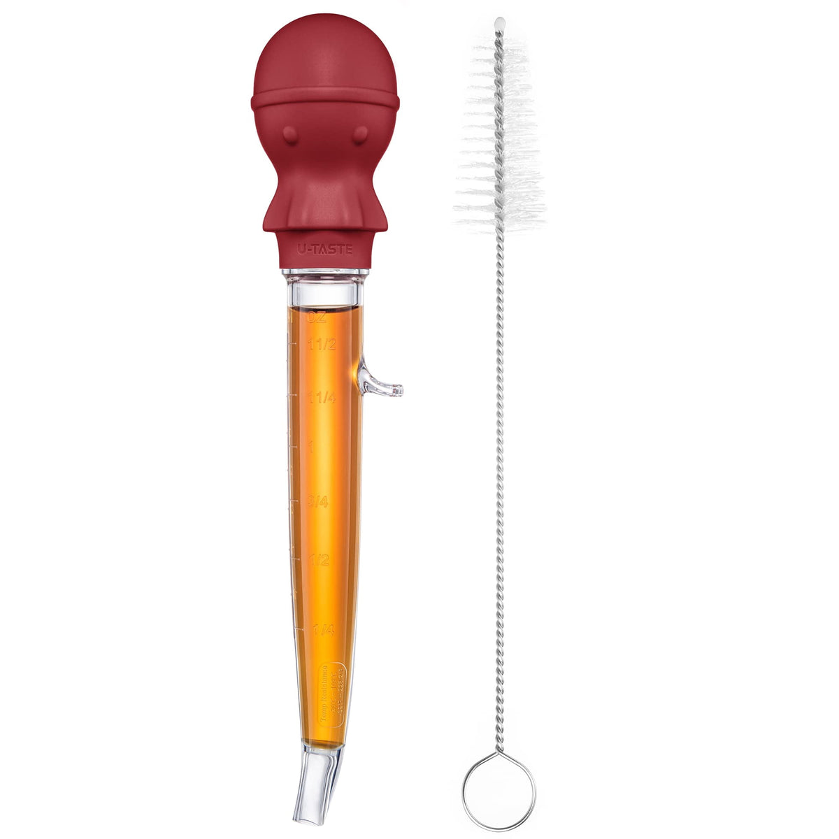U-Taste 1.5oz Angled Turkey Baster for Cooking, 228.2°F Heat Resistant Food Grade Tritan & Silicone Octopus Bulb Baster, with a Cleaning Brush, Red