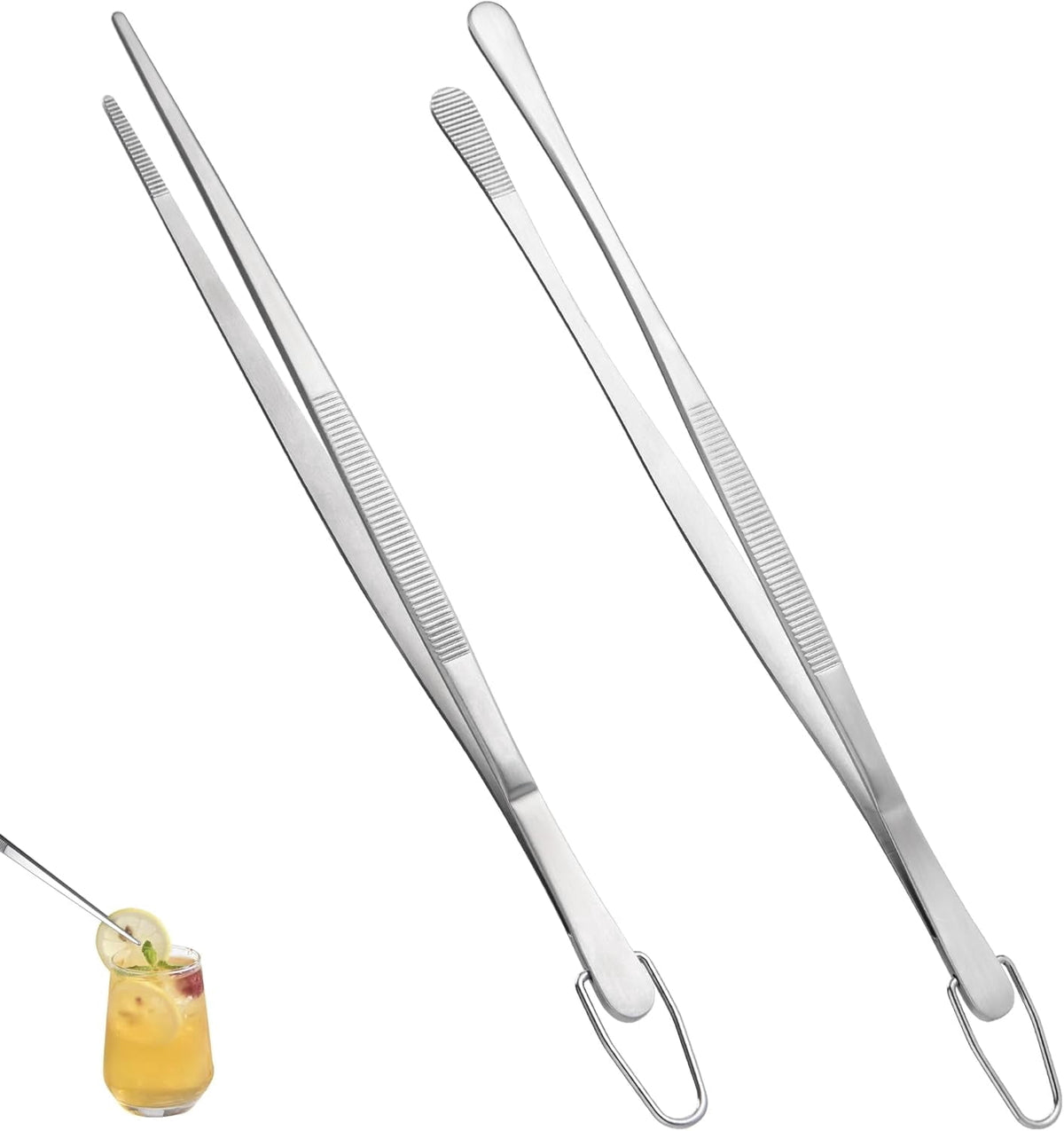 U-Taste Kitchen Cooking Tweezers, 18/8 Stainless Steel Food Grade Metal Food Tong Set, Non Slip Tips for Plating Serving Grill, 10in/Round+Pointed Tip