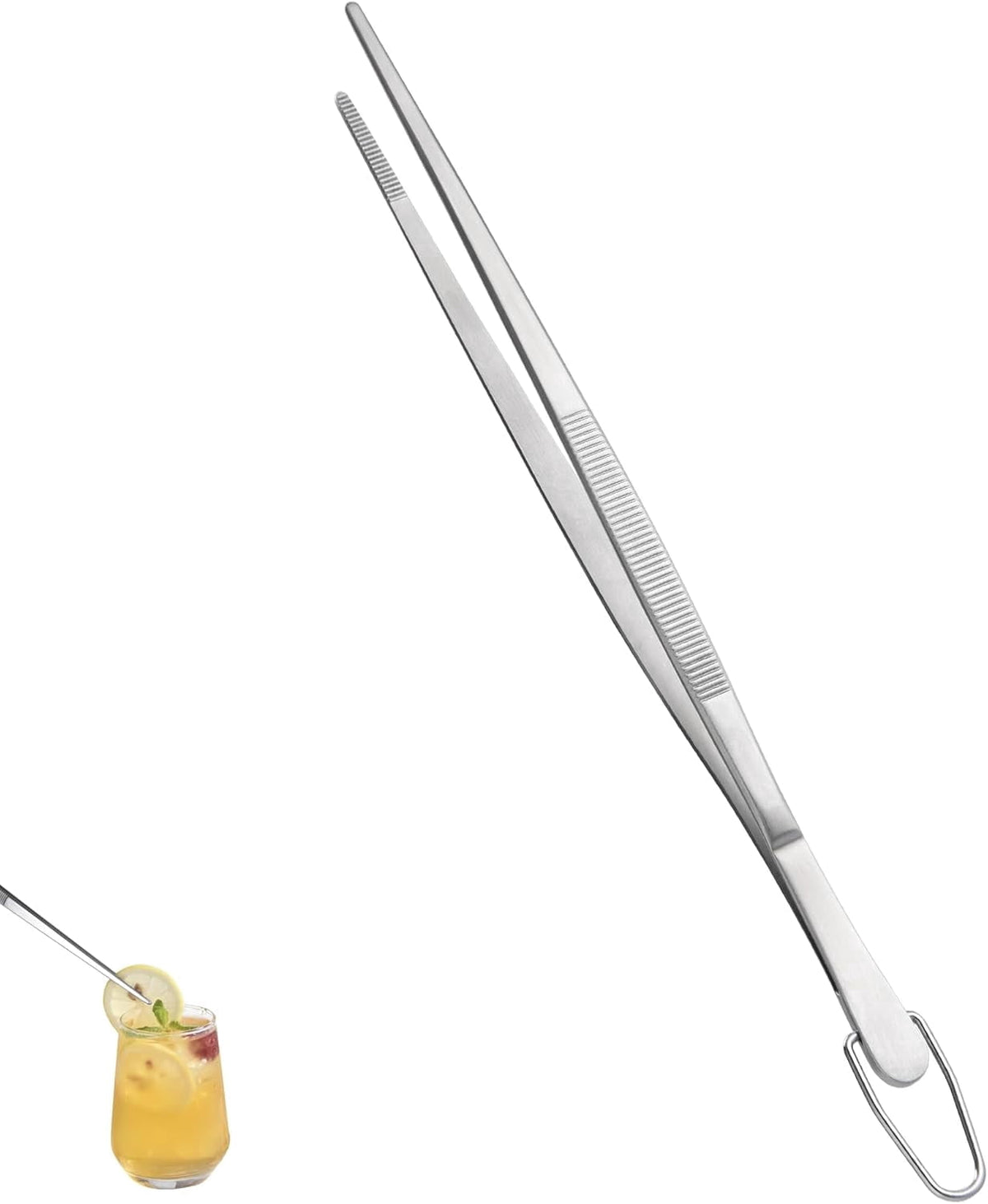U-Taste Kitchen Cooking Tweezer, 18/8 Stainless Steel Food Grade Metal Food Tong with Non Slip Tips for Plating Serving Grilling, 10in/Pointed Tip